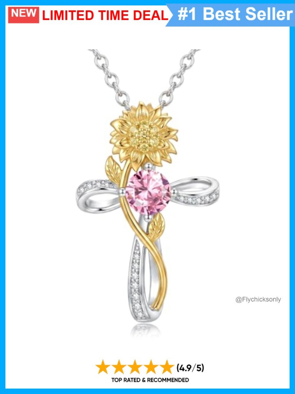S925 Sterling Silver Cross Necklace with Birthstone Pendant